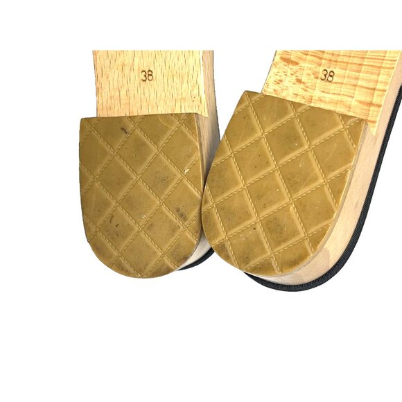 CHANEL CC 2015 Interlocking CC Logo Slides Shoes Sandals Wood +Box Sz 38 US 7.5 - Picture 12 of 16